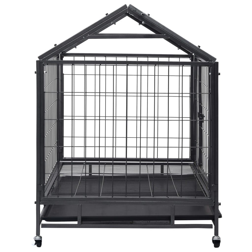 Heavy Duty Dog Cage with Wheels Steel 98x98x72 cm